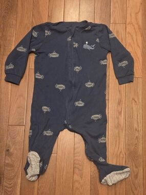 5/$20 Pekkle 12M Navy Whale & Submarine Zip Up Sleeper Onsie Pajamas